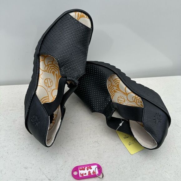 FLY LONDON WOMEN'S YEMO146FLY WIDE PEEP TOE WEDGE SANDAL, SIZE EU 37 - MSRP $175 - Picture 1 of 10